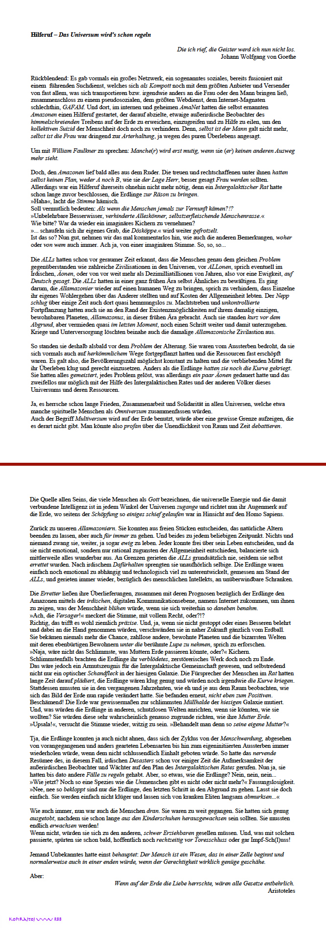 Hilferuf ins Universum